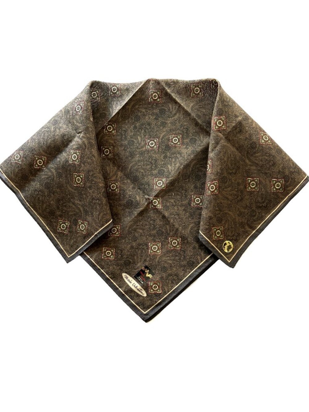 NWT Mario Valentino Cotton Pocket Square Scarf Brown